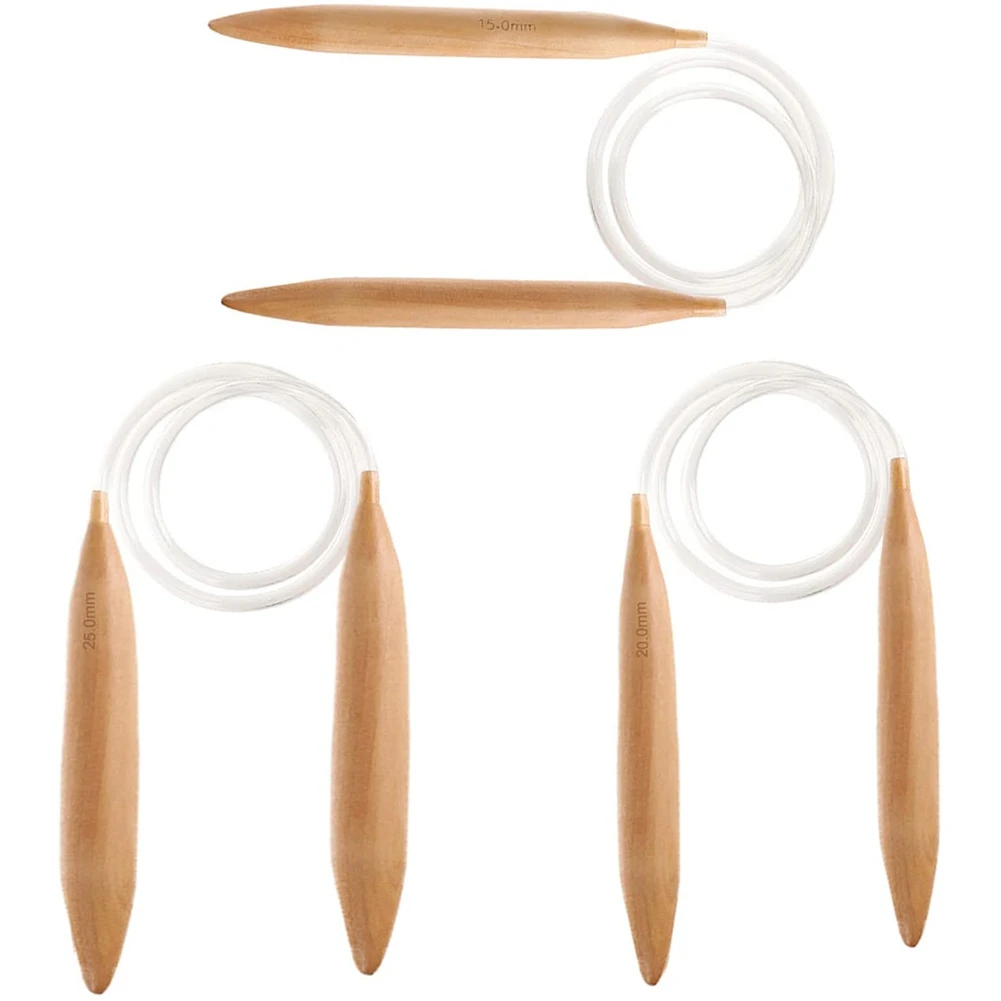 BHBL 3PC Wooden Circular Knitting Needles,15/20/25mm Natural Wood Jumbo Needle for Chunky Yarn Giant Circular Knitting Needle