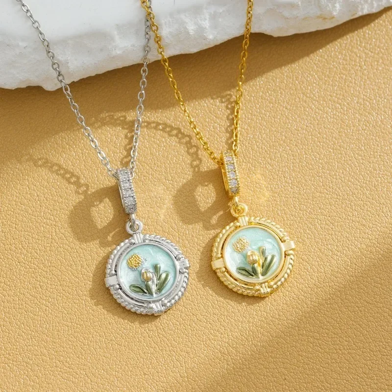 

Ожерелье в стиле живописи среднего действия 2025 года с цветочными картинками и цепочкой на ключицу в саду Моне, модное ожерелье для одежды