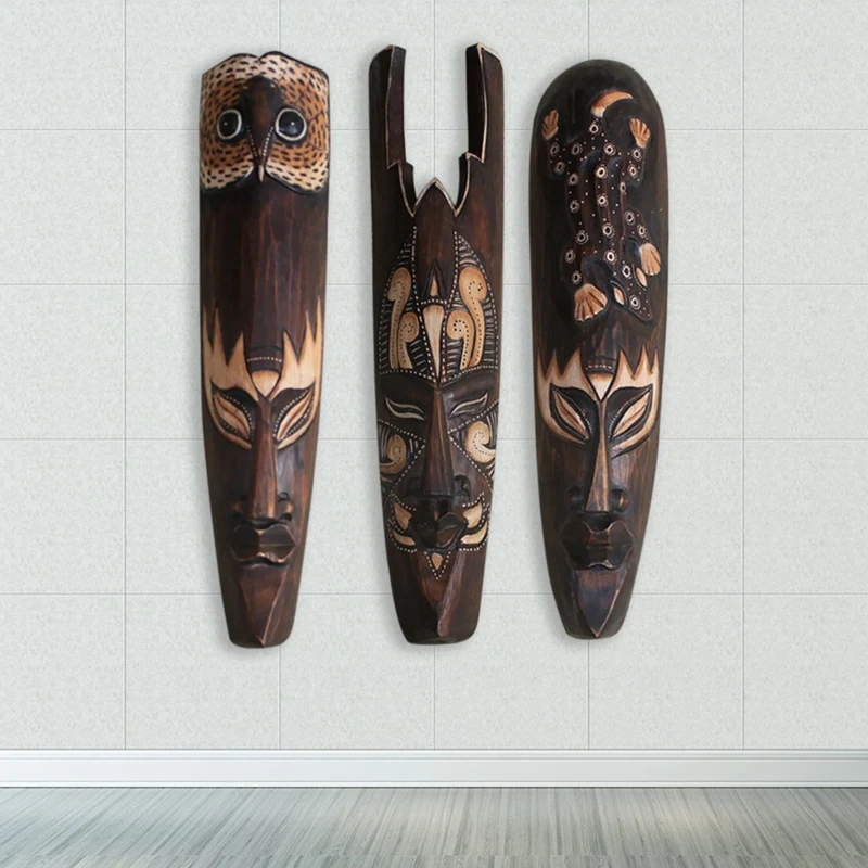 AFBC Solid Wood Mask for Wall Decoration African Facebook Bar Ktv Restaurant Wall Hanging Thai Woodcut Decoration C