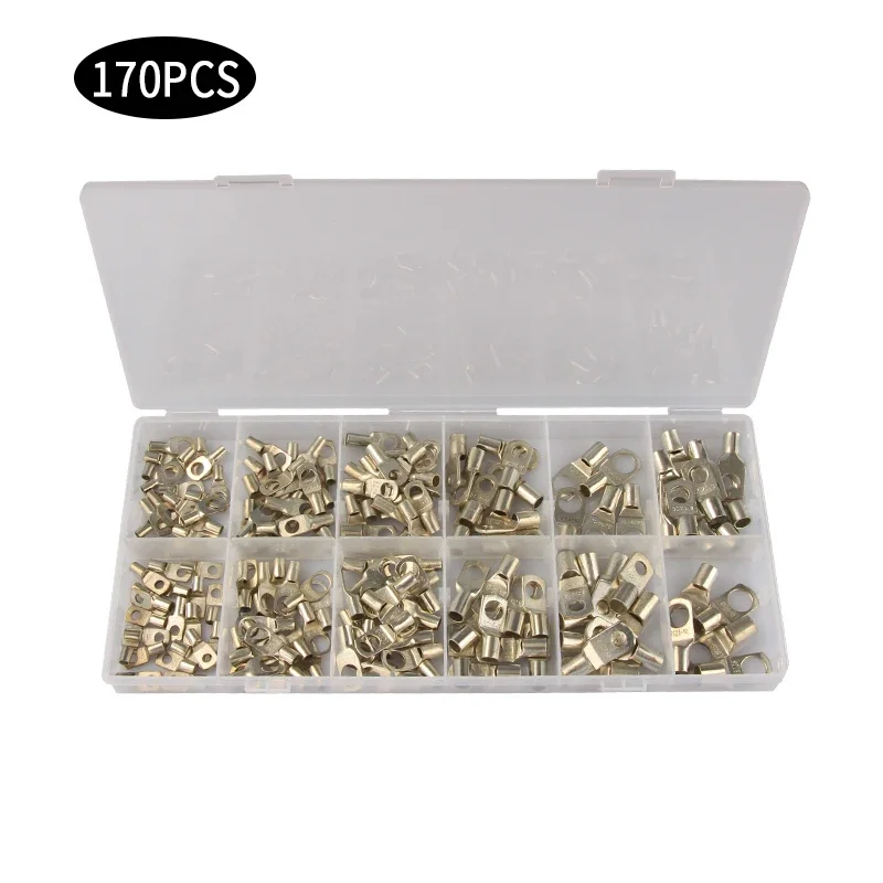 60/100/170pcs SC RingTerminalCable Shoes Lugs 35mm2 Tinned Copper Lug Wire Eye Connectors Bare 60 Terminals Lugs Wire Copper Kit