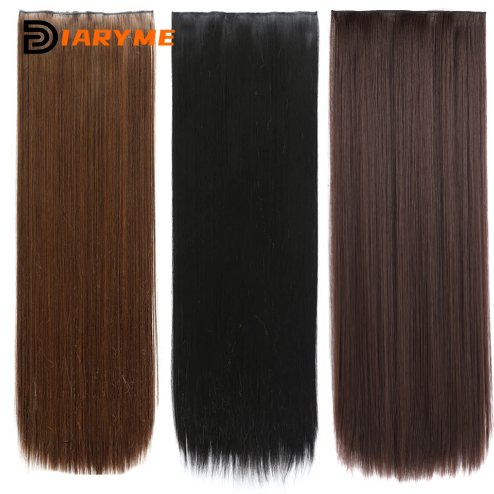 Synthetic 5 Clip In Hair Extensions One Piece Long Straight Black Brown Hairpiece For Women High Temperature Fiber Natural Fake