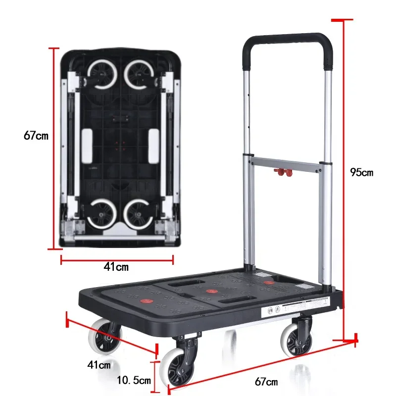 Small Cart Folding Portable Pallet Truck Flatbed Truck Push Truck Trolley Aluminum Alloy Pull Cargo Trailer Silent