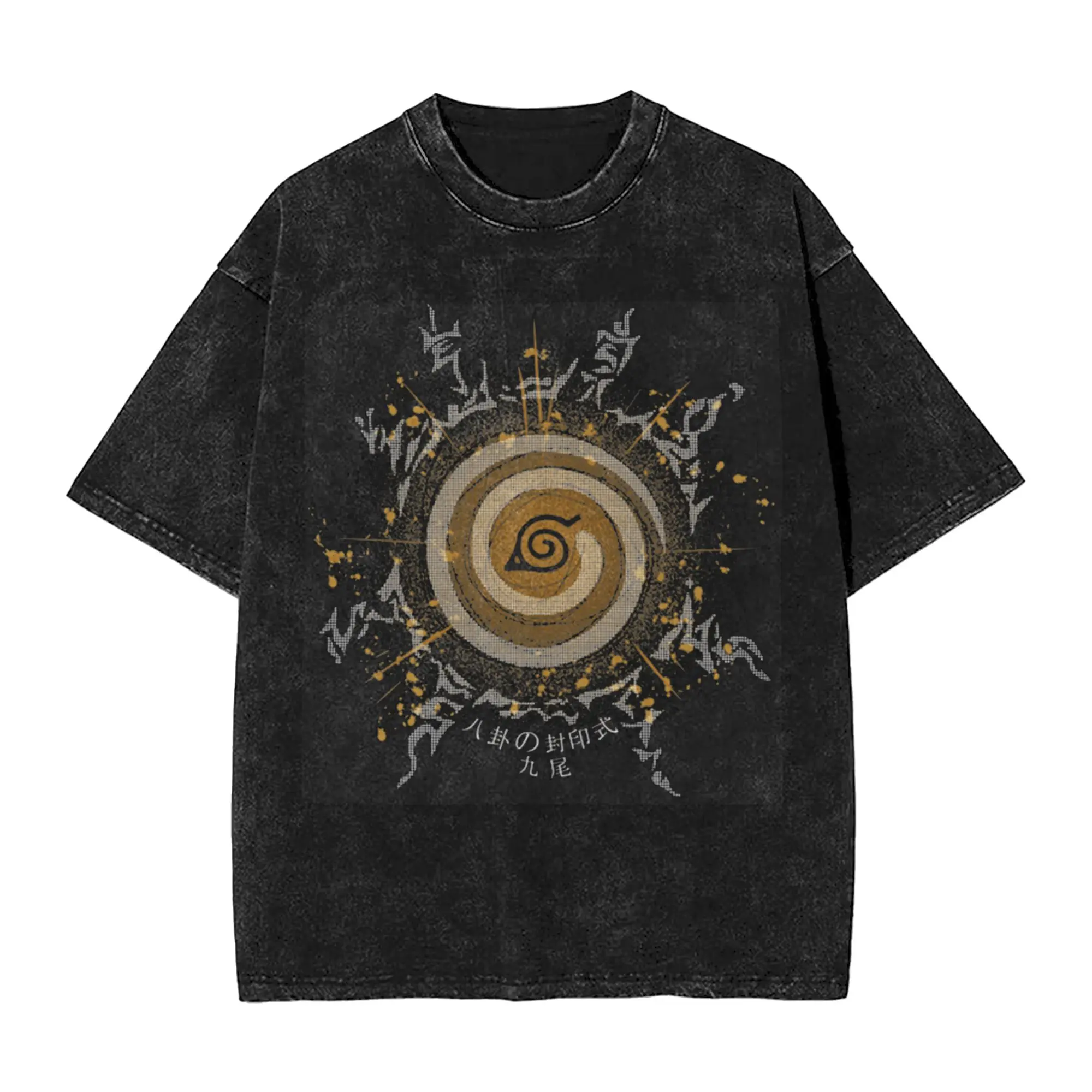 Narutoes Washed T Shirt Kyubi Hip Hop Novelty T-Shirts Oversize Streetwear Cotton Summer Tops Tee Shirt for Men Women