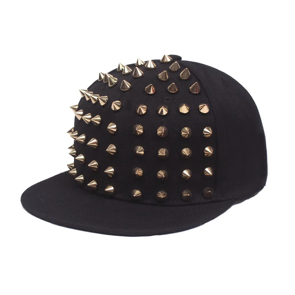 Unisex Black Baseball Cap Rock Cool Hip Hop Studded Rivet Snapback Flat Hat 6196Dzm-OVL._AC_UY1000_.jpg main image 2