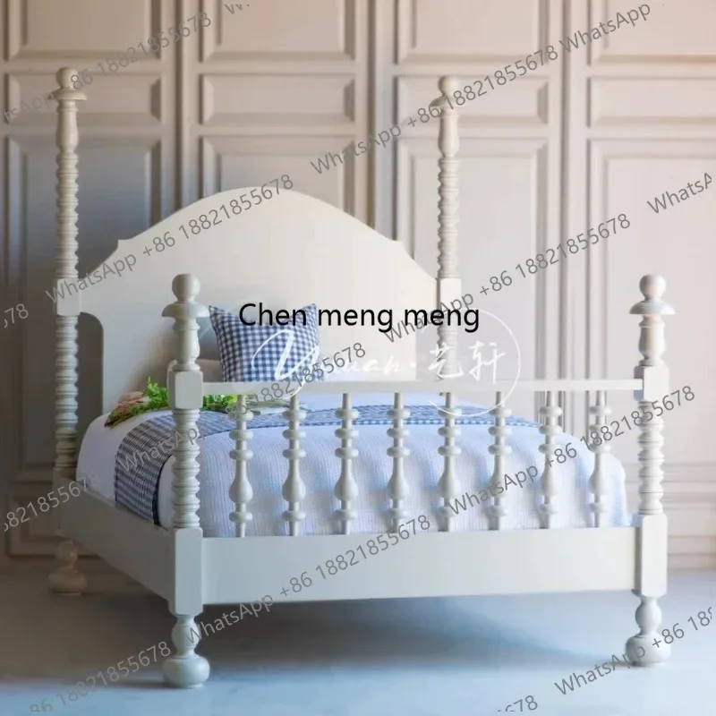 Cama doble americana de madera maciza E182/cama de matrimonio con columnas altas negras/dormitorio principal