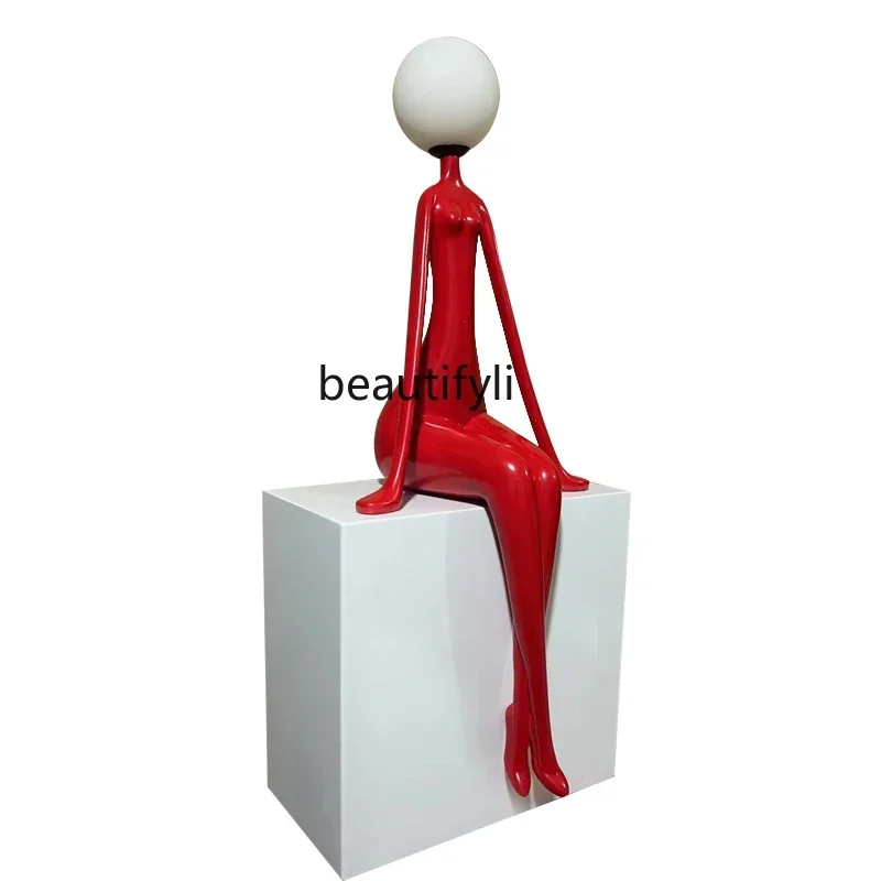 

A55 Entrance humanoid sculpture decorative ornament living room TV cabinet hotel light luxury large floor lamp