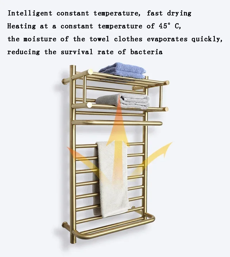 Elektrisch handdoekenrek 304 roestvrij staal 45 ° C Constante Temperatuur 5min Verwarmd Handdoekenrek 900*500*290mm 110V/220V Handdoekverwarmer