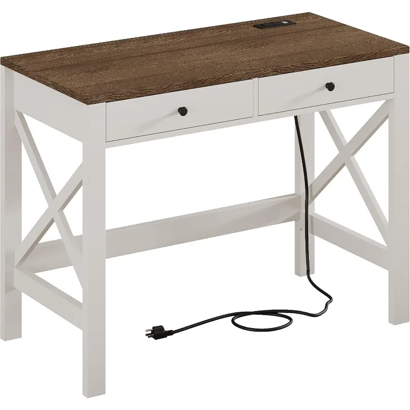 Farmhouse Desk with USB Charging Ports and Power Outlets, 39