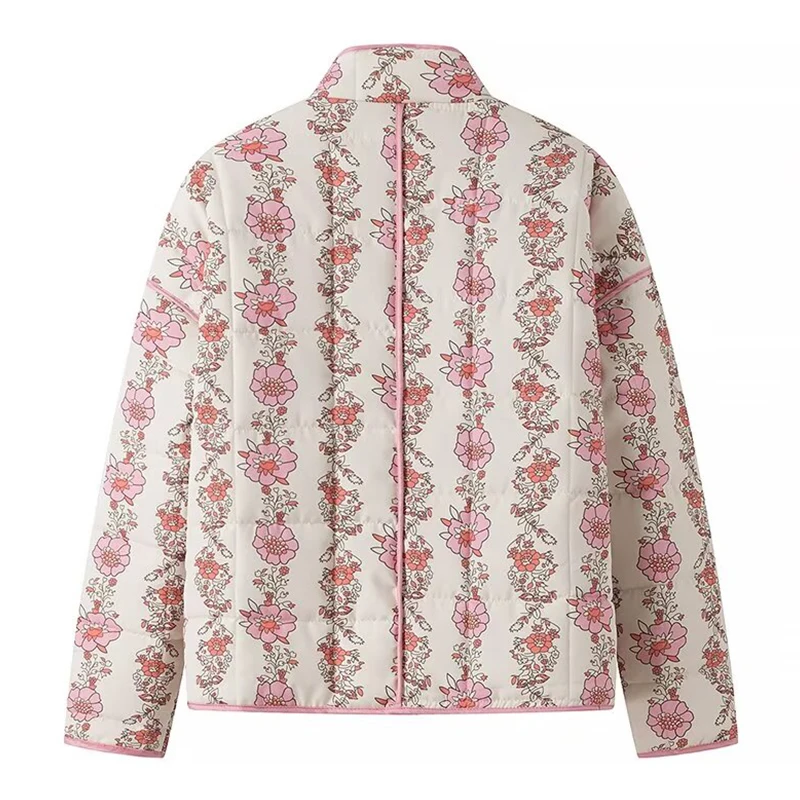 Ropa acolchada de algodón con estampado de flores Vintage, abrigo con bolsillo frontal abierto, chaqueta cálida informal de invierno a la moda para mujer, ropa informal suelta