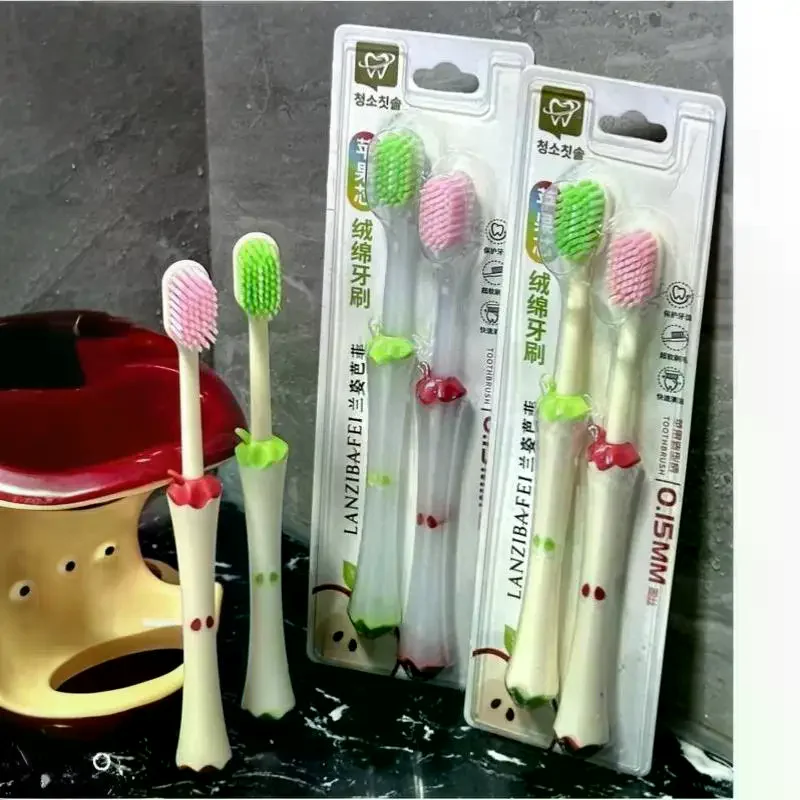 2Pcs/set Cute Fruit Core Soft Bristle Toothbrush Wide Head Gentle Gum Care Non Slip Handle For Kids Adults Oral Care Home Use
