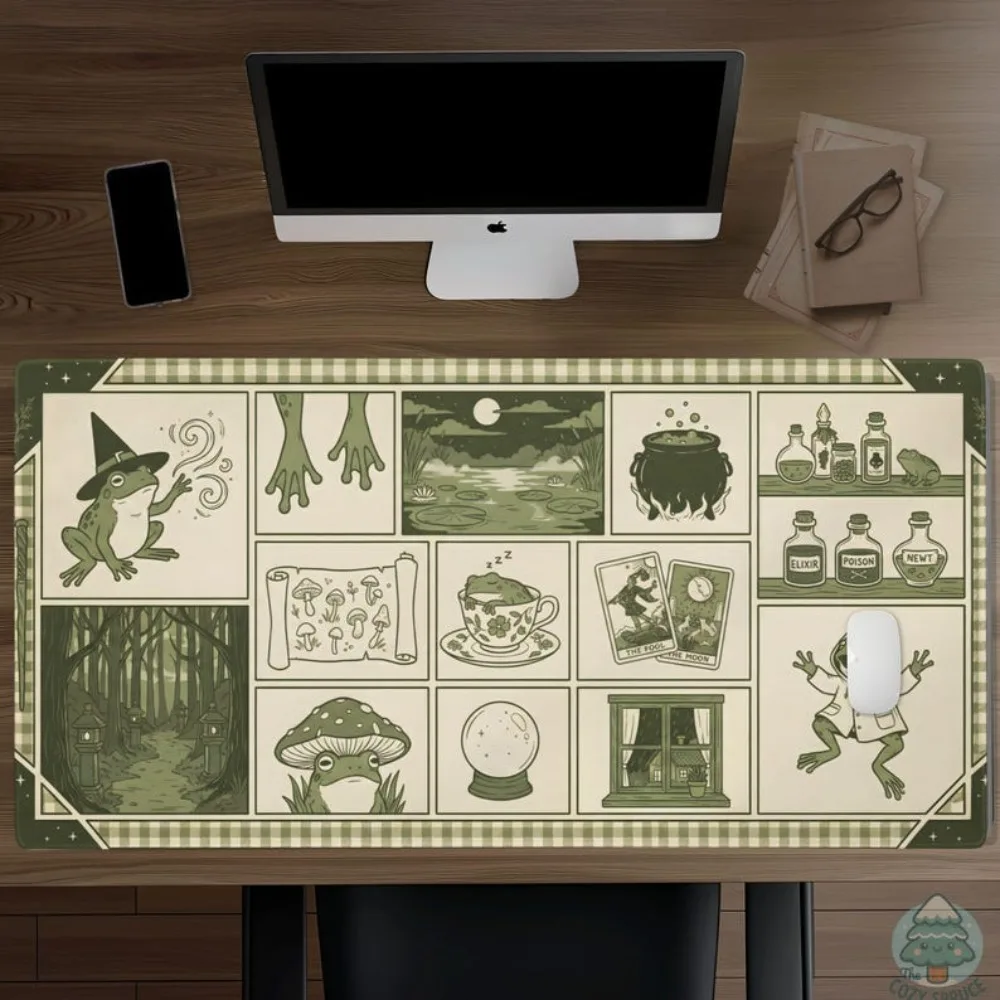 Tapis de bureau Witchy Frog Apothecary, tapis de souris esthétique vert sauge, Alfombrillas Para Escritorio Tapis De Souris Alfombrillas Gaming