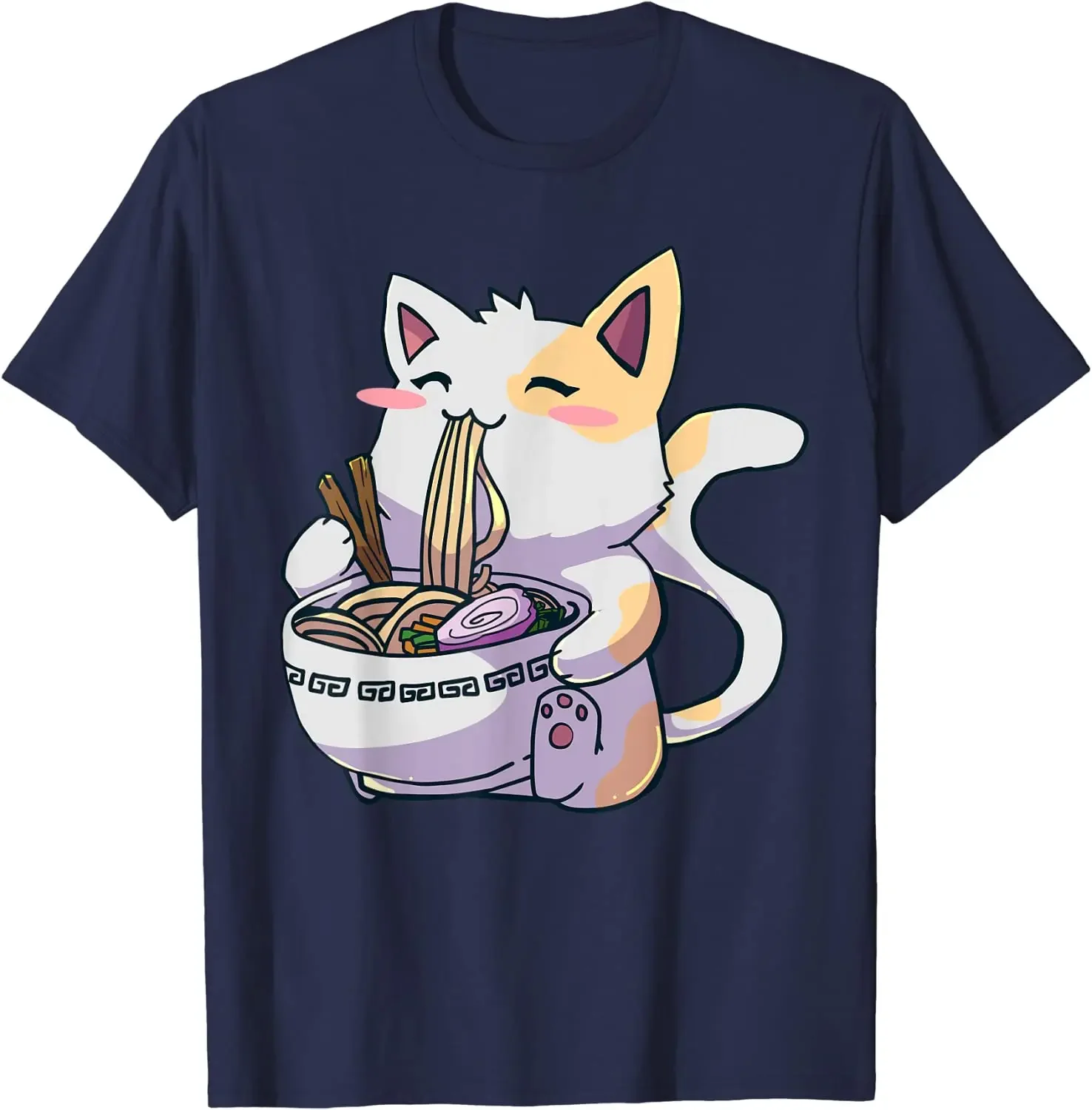 T-shirt anime vintage para homens, T Kawaii japonês, gato ramen, camisa Neko, camisas pro escolha