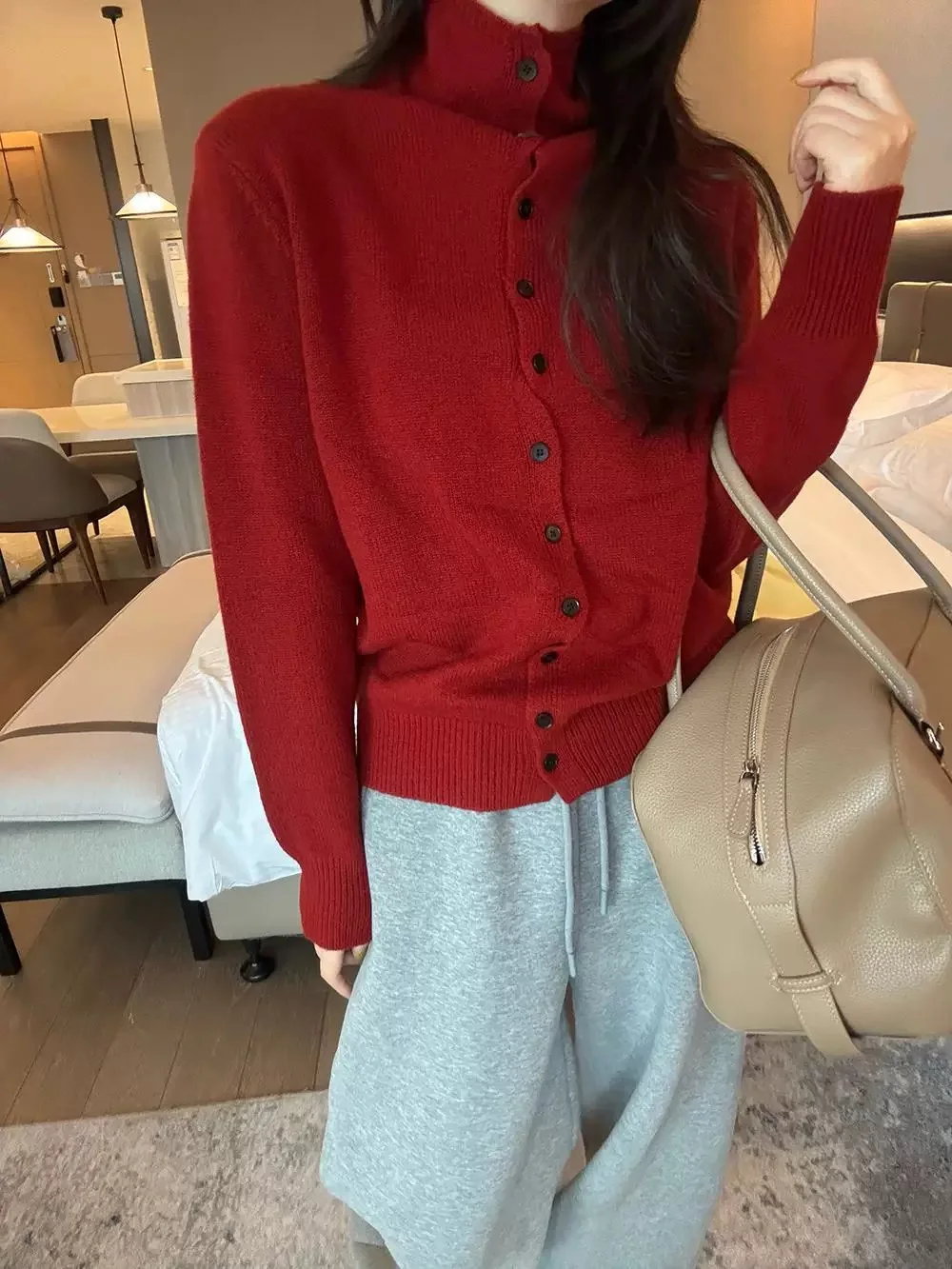 

High-neck buttoned cardigan women pure cashmere 2025 autumn European style high-end knit autumn-winter base layer sweater coat