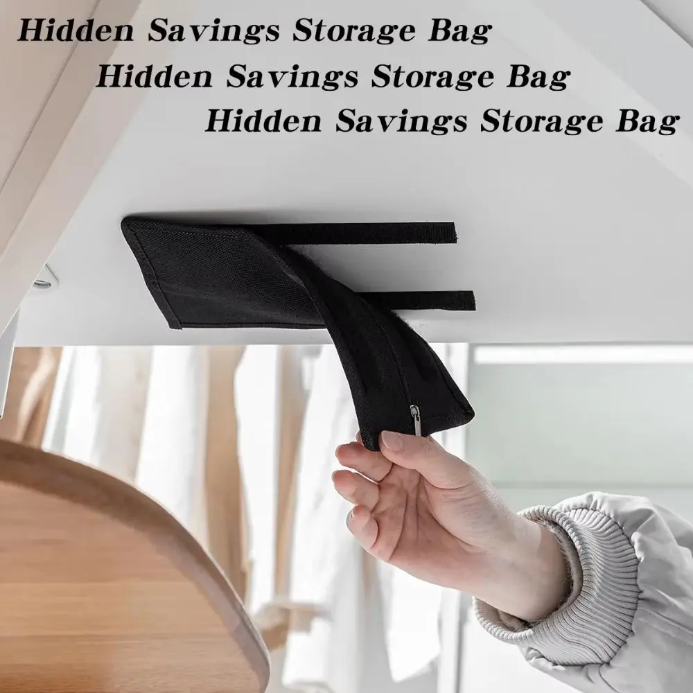 Strong Adhesive Hidden Storage Bag Black Zipper Closure Discreet Wallet Bag Concealed Design Anti-peep Feature Stash Box