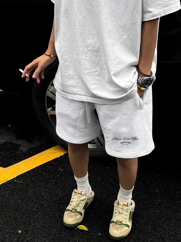 

Мужские летние повседневные свободные джинсы с принтом в американском уличном стиле, белые, с прямым кроем, длиной 5 дюймов