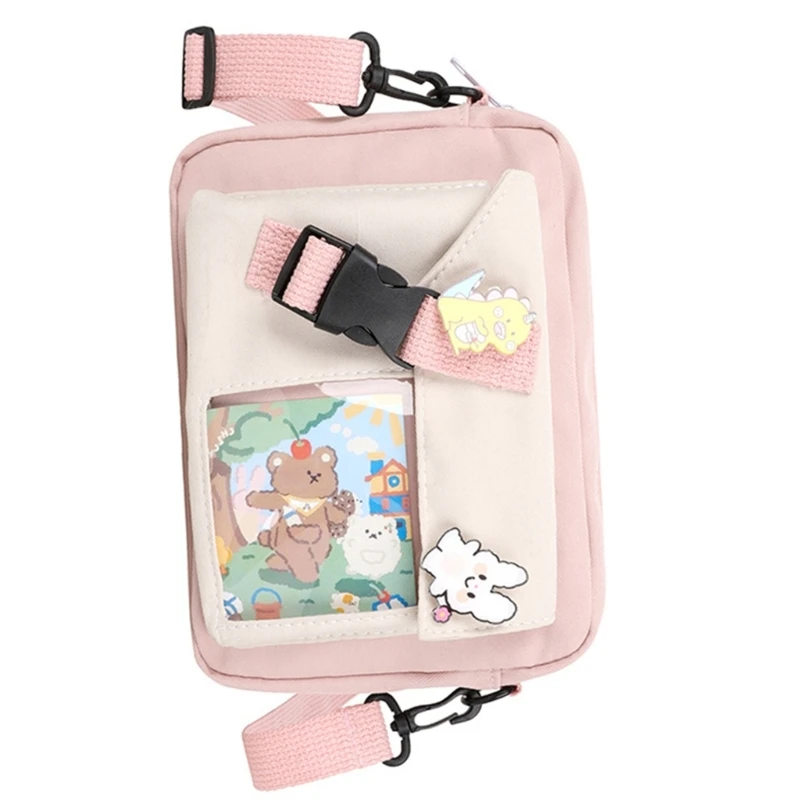 Japanese School Girl Colorblock Canvas Crossbody Bag Cartoon Transparent Shoulder Bag for Women