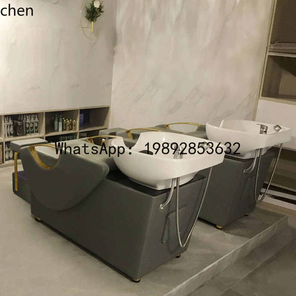 FZ Hair Salon Shampoo Bed Haircut Half Lying Hair Salon Flush Bed Ceramic Basin With Water Heater