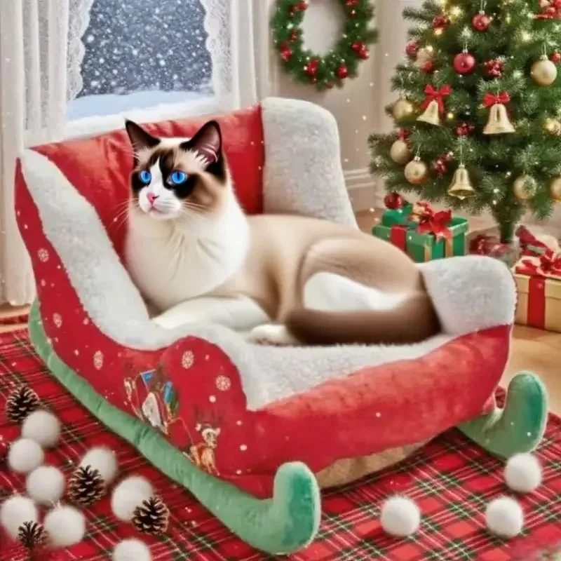 سرير سانتا سليج الحديث للقطط اختيار مثالي/أرجوحة قطط، عش سحابة شتوي دافئ للقطط والكلاب، قاعدة ناعمة قابلة للغسل وغير قابلة للانزلاق #6