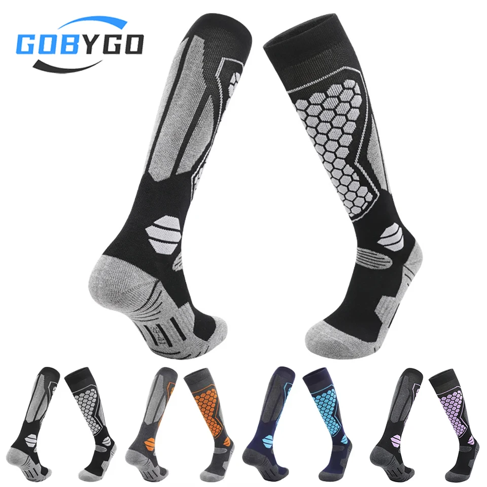 

GOBYGO Лыжные носки с полотенцем, сохраняющие тепло, противоскользящие, утолщенные, высокие цилиндры, спортивные длинные носки для альпинизма, снега