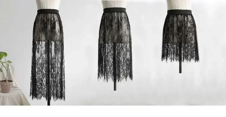 Women Floral Lace Layering Scalloped Hemline Shirt Extender Adjustable Layered Top Lower Sweep Half Slip Skirt A-Line Mini Under image 2