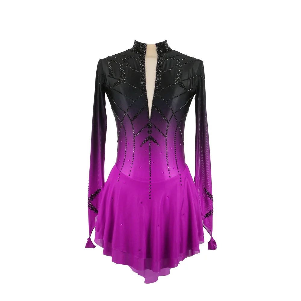 ZAGITOVA Figure Skating Dress Women Girls Ice Skating Mesh Skirt Rhinestones Performance Competition Black Red Purple Gradient