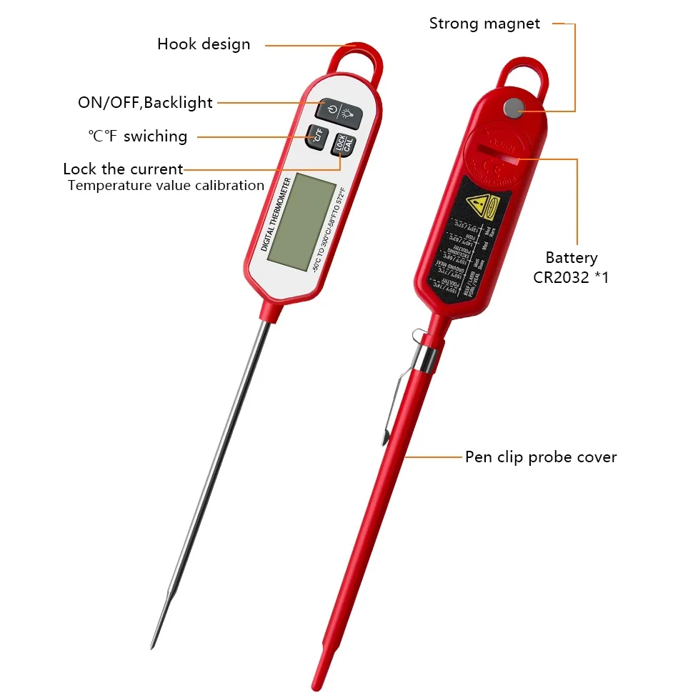 Digital Meat Thermometer  Instant Read Backlit Display, Food Cooking BBQ Probe For Water Milk Oil Liquid Oven Temperature