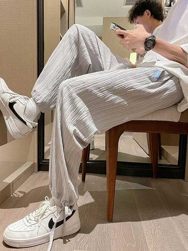 

Высококачественные брюки с манжетами Харлан, мужские весенне-летние модные свободные спортивные брюки с девятью точками в полоску, морщины Qui Dry Long...