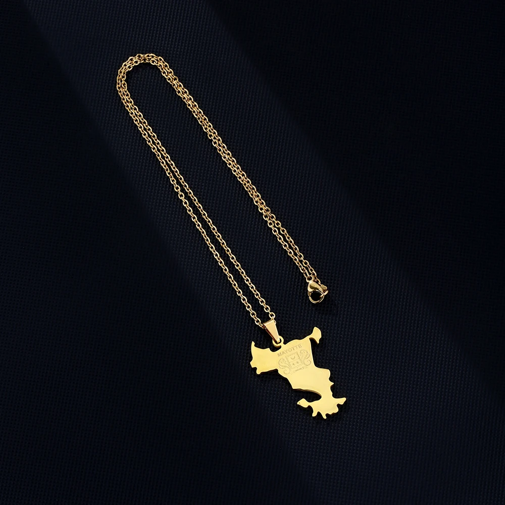 France Mayotte Island Map Flag Pendant Necklace Stainless Steel Gold/Silver Color Men Women Ethnic Map Jewelry Gift