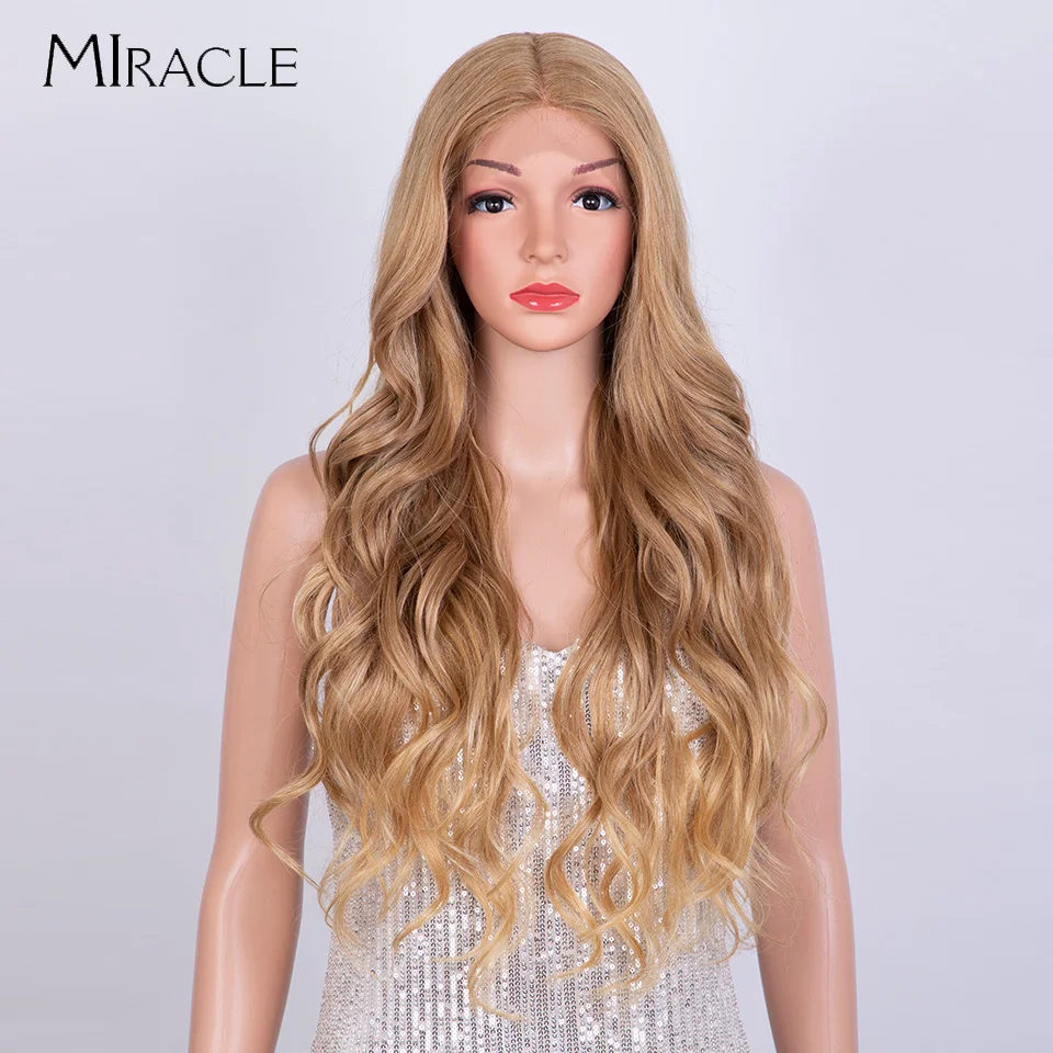 MIRACLE Deep Wave Synthetic Lace Front Wigs 613 Blonde Blue Pink Wig for Women Natrual Cosplay Lace Wig Synthetic Fake Hair