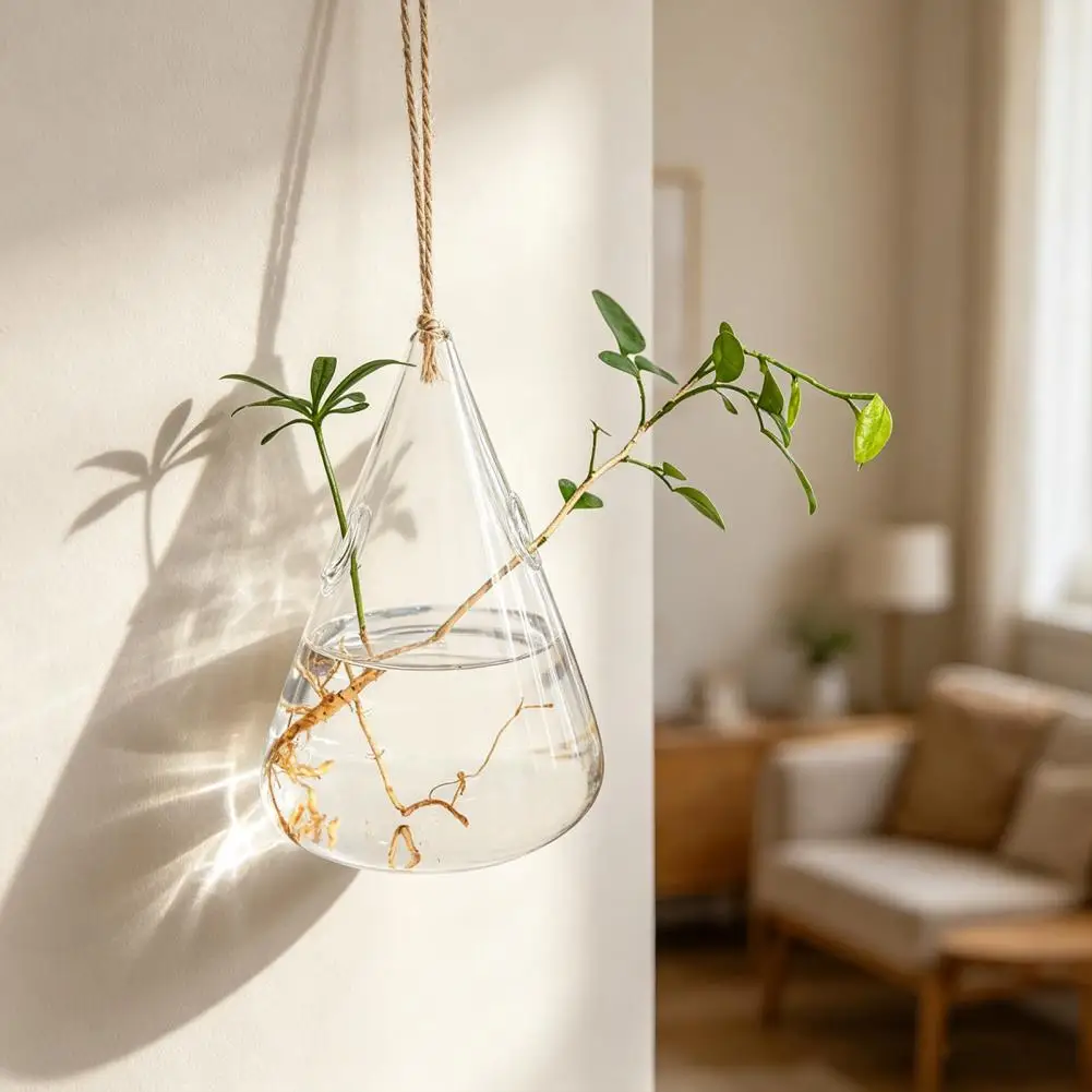 3 Pcs Hanging Glass Planter Clear Plant Propagation Stations Hydroponic Flower Vase for Indoor Home Office Living Room Decor