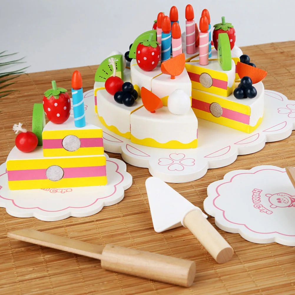 Juego de juguetes para cortar pasteles de madera, juguetes para niños, comida de cocina de simulación, diversión para niños tempranos, creatividad, imaginación, mano y ojo