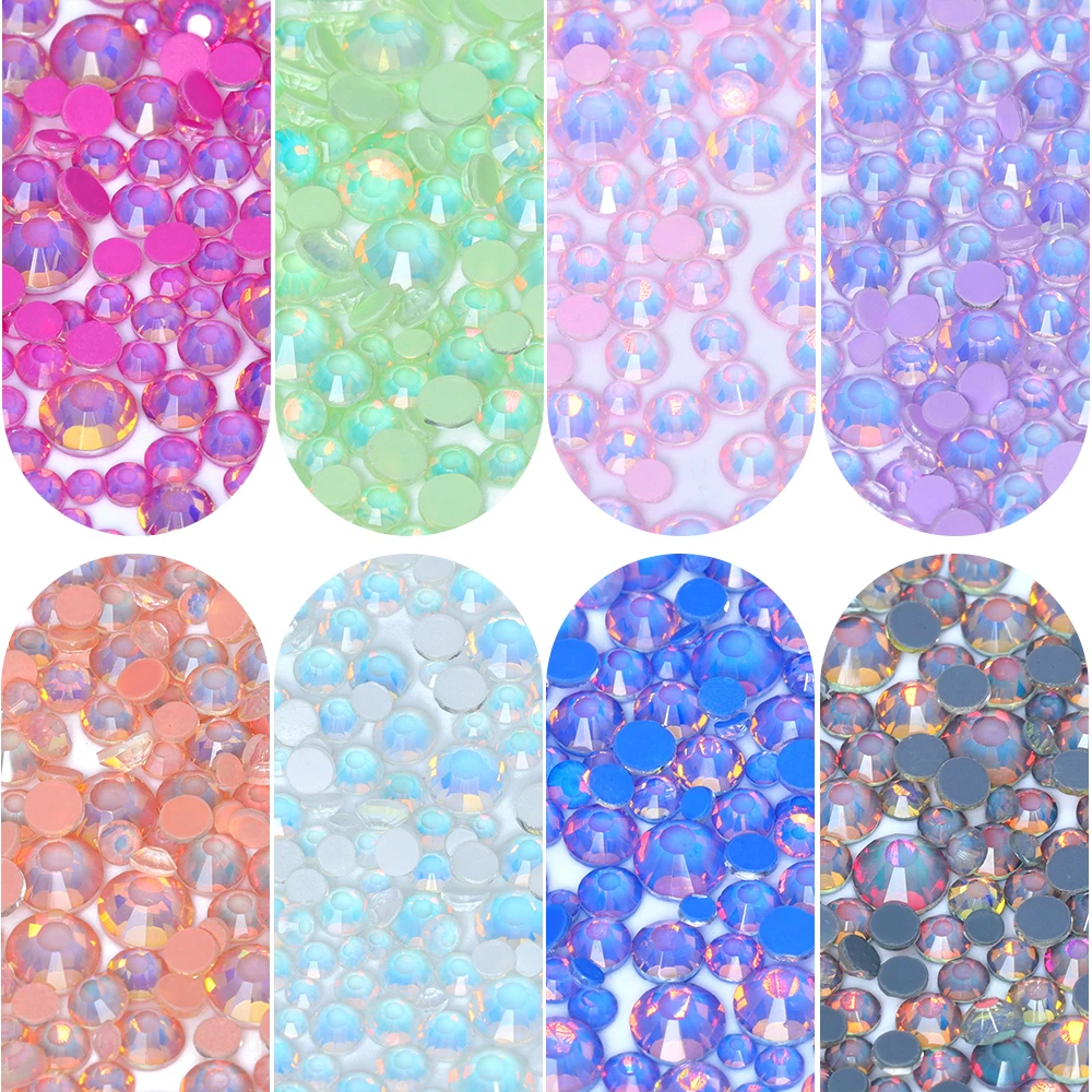 1440 Stück Mokka-Opal-Serie, Mischgröße, Glas-Strasssteine mit flacher Rückseite, glitzernde Steine, zum Aufkleben auf Strasssteinen für DIY-Nagelkunst-Dekoration