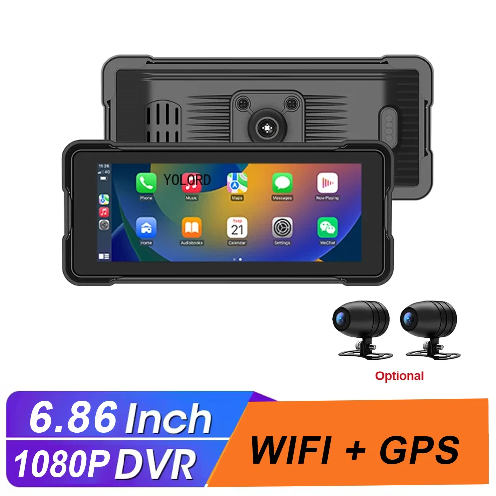 

6.86 Inch Touch Screen Motorcycle DVR 1080P Front Rear Camera Waterproof IP67 WIFI GPS Navigation Wireless Android Auto Carplay