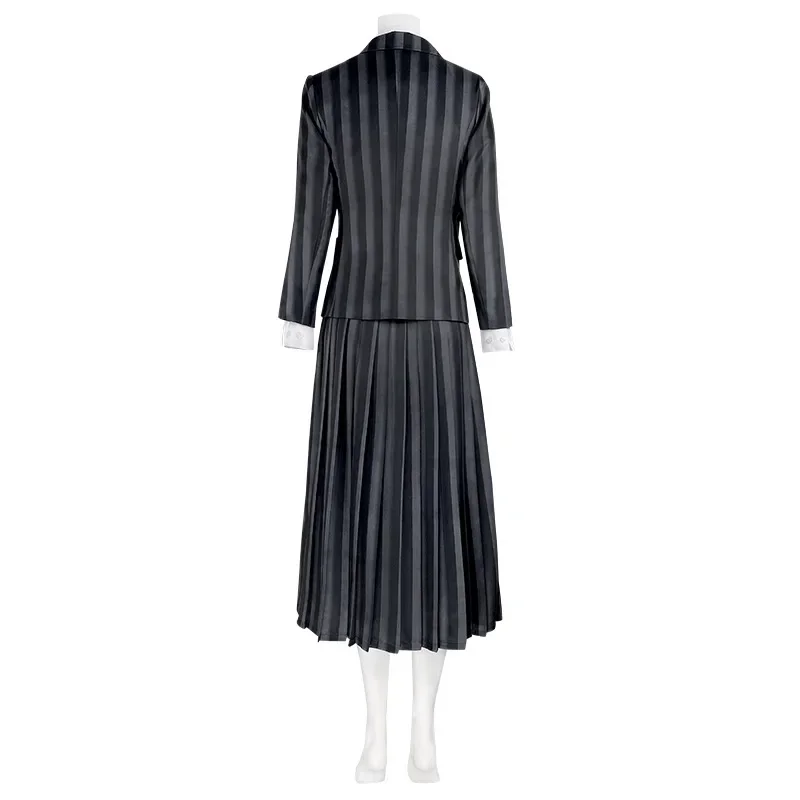 Costume de Cosplay Addams de mercredi pour femmes et filles, uniforme scolaire de l'académie Nevermore rayée, robe de paupières de fête imbibée, cheveux de perruque de tresse