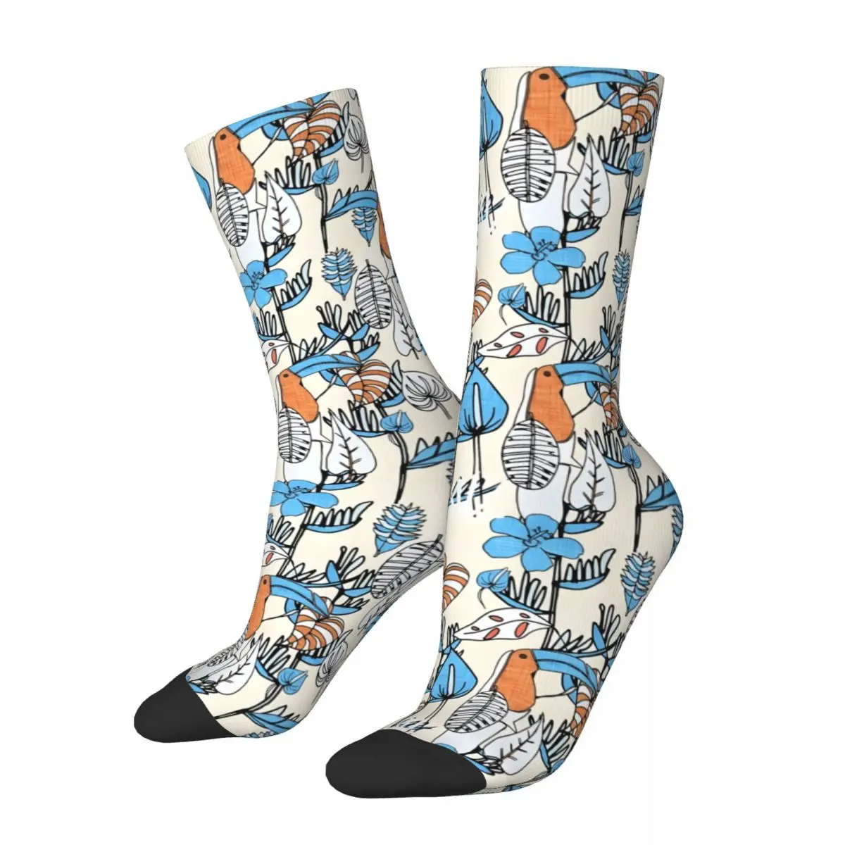 Retro Tropical Tucano Ivory Men's compression Socks Unisex Street Style Pattern Printed Novelty Crew Sock