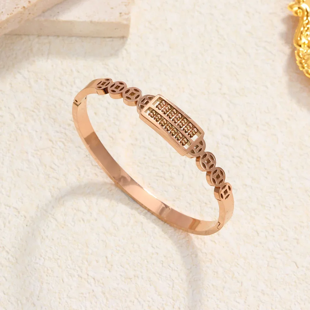 

Gold-plated Cubic Zirconia Stone Abacus Charm Bangle Bracelet Women CZ Pull Chain Mathematically-inclined Lover Jewelry Present