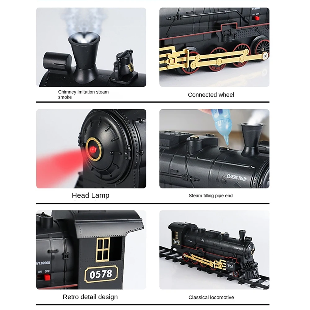 RC Train Toys Remote Control Retro Steam Electric Stepless Speed Simulation Train Control Remote Smoking Train Children's Toys