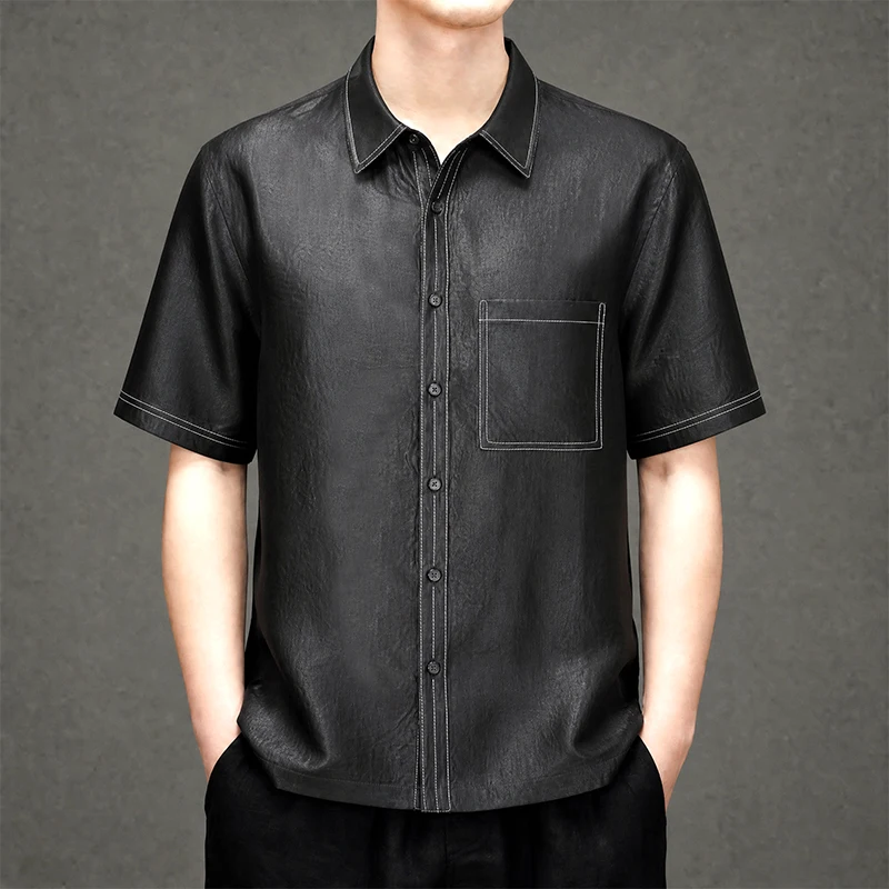 High-End Short Sleeve Shirts For Men Genuine Silk 100% Loose Fit Summer Quality Skin-Friendly Luxurious Casual Camisas De Hombre