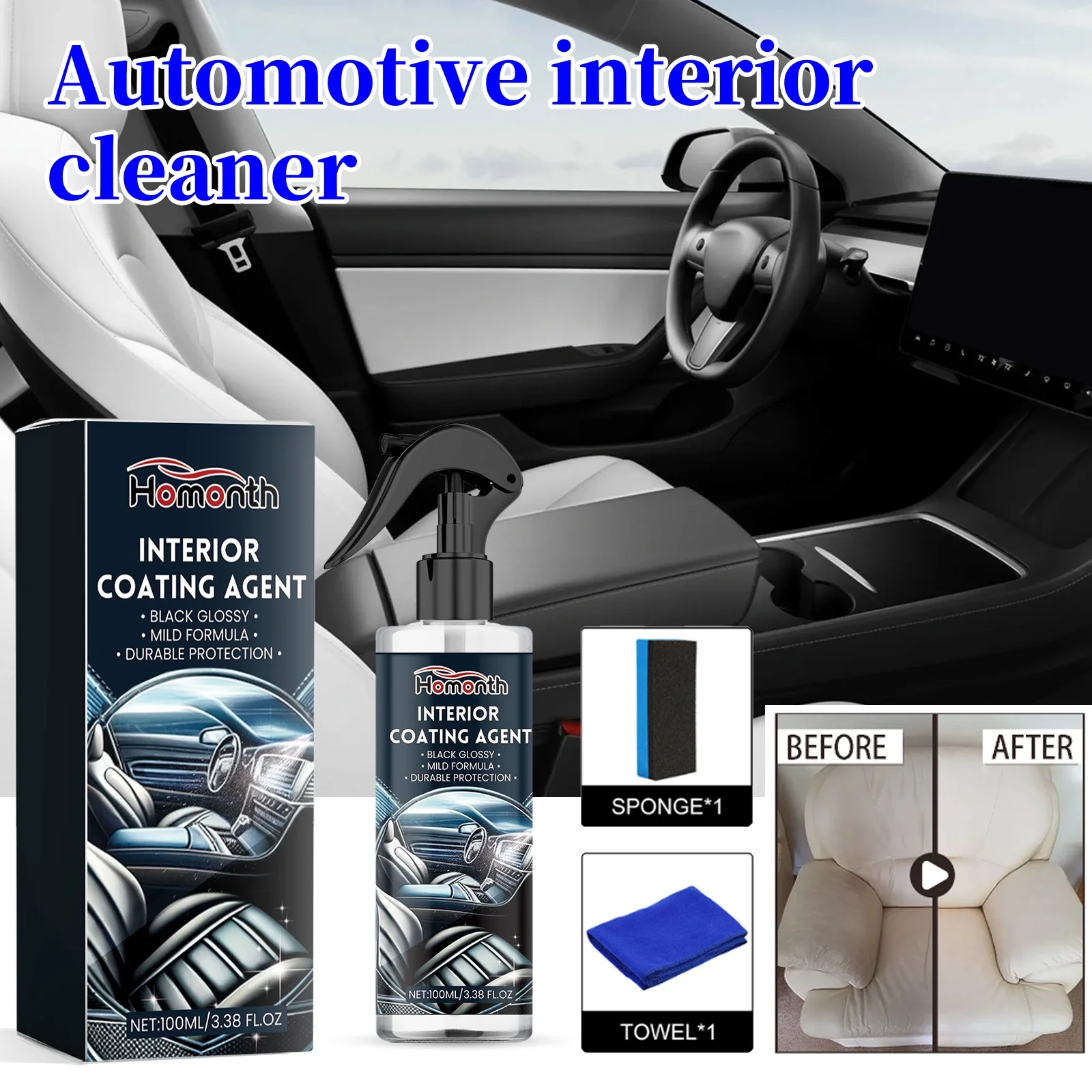 

Homonth Car Interior Cleaner Dashboard Seat Leather Multi-Purpose Renovation Cleaning and Maintenance Agent