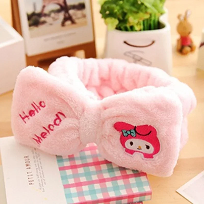 Hello Kitty Wash Face Hair Holder Hairbands Soft Warm Coral Fleece Bow Headband For Women Girls Turban Fashion Hair Accessories