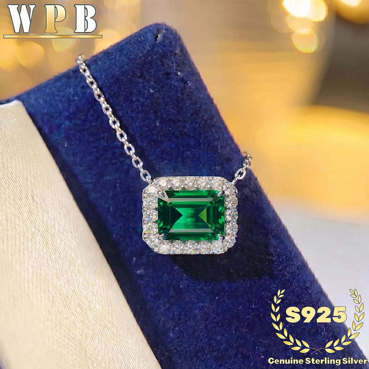 S925 Sterling Silver Necklace Emerald Green Zircon Rectangle Pendant Elegant Dainty Jewelry Birthday Gift for Women