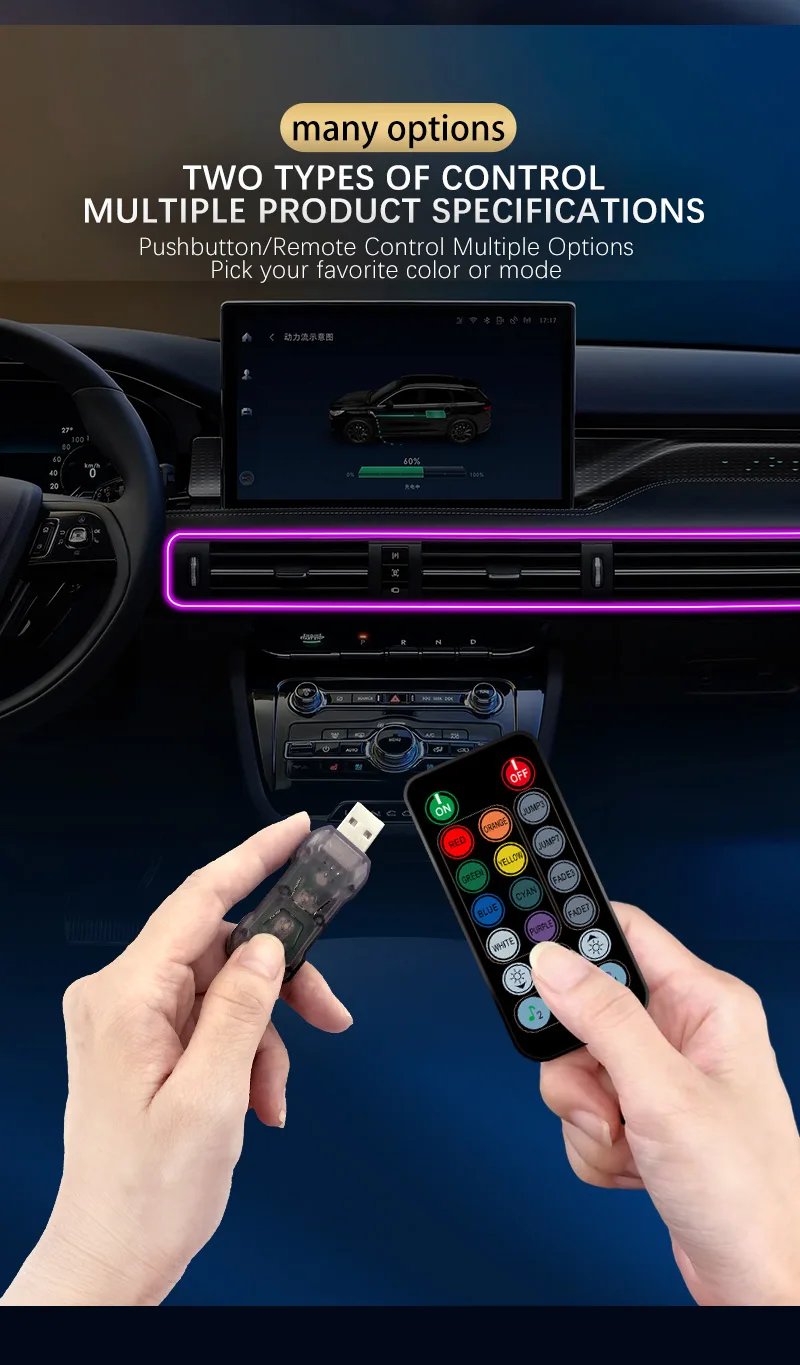 3M Auto-Innenraum-Ambiente-LED-Lichtleiste Unsichtbare USB-flexible Neon-Innenbeleuchtung RGB APP für Autodekorationsbeleuchtung – Detail 3