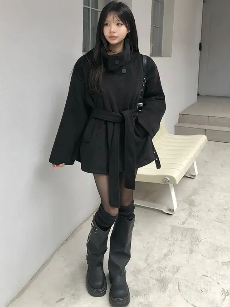 Korean Style Thickened Cotton Belted Woolen Coat Chic Outerwear for Women Spring Autumn Winter Regular Fit Online Exclusive