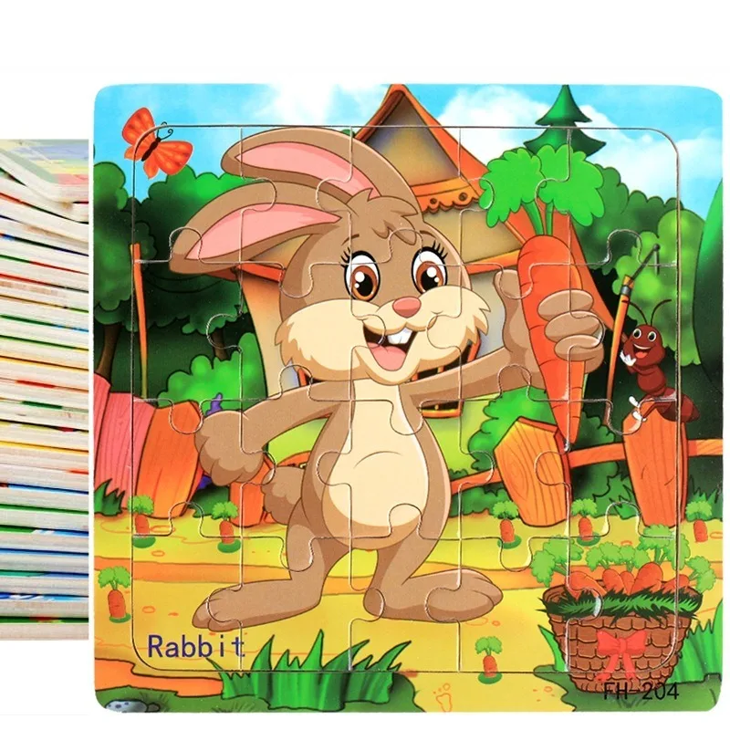 

Wooden Puzzle Kids Toy Cartoon Dinosaur Animal Wood Puzzles Game Baby Early Educational Toys for Children