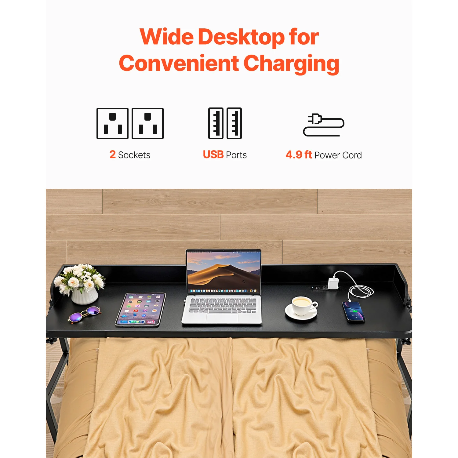 Rolling Overbed Table with Power Socket