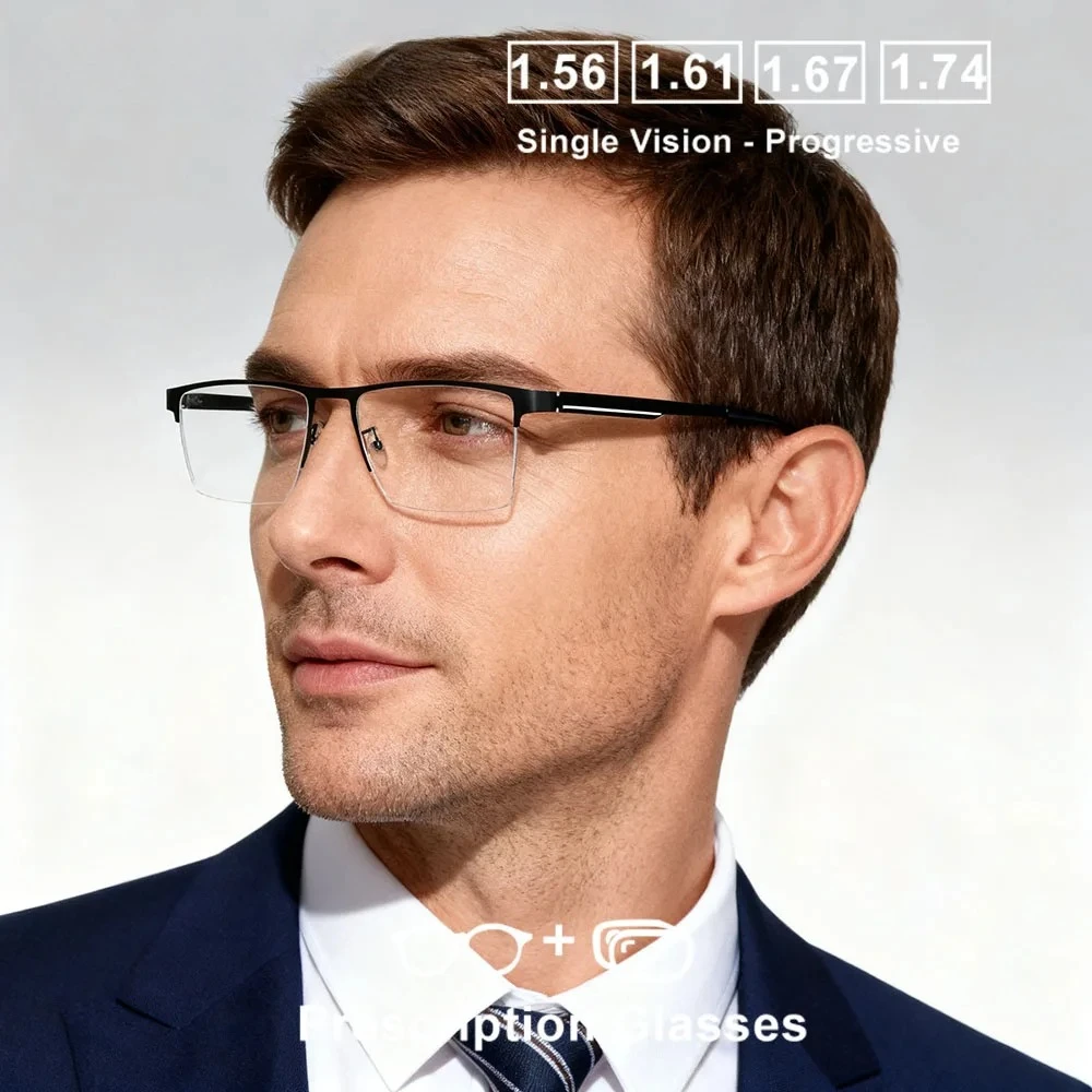 Braz موضة شبه بدون شفة النظارات البصرية تخصيص قصر النظر مد البصر التقدمي النظارات الطبية الرجال وصفة النظارات