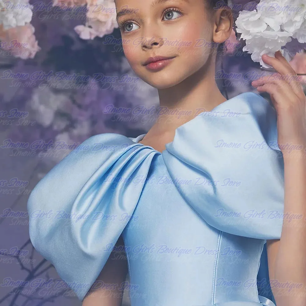 Flower decoration blue dress elegant cute and grand Flower Girl Dress for Birthday party Dance Performances Wedding Ceremonies