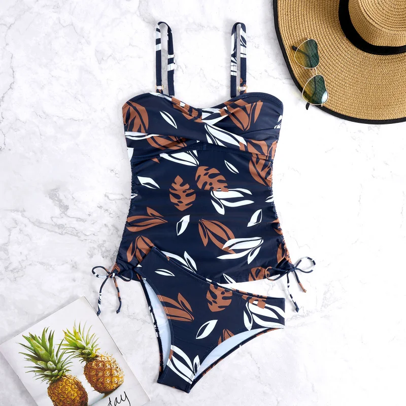 

2025 Hot-Selling Sexy Strap Triangle Pants Tank Top Conservative Printed New Two-Piece Swimsuit
