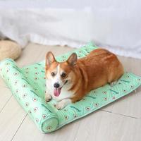 Summer Pet Cooling Mat Ice Silk Mat With Pillow Cushion Cat Dog Breathable Pad Sofa For Small Medium Dogs Cool Sleep Mats