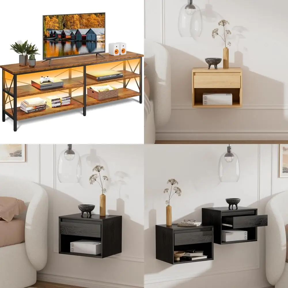 

Entertainment Center for 70 Inch TVs, 63-inch LED TV Media Console with 3-Tier Storage Shelves for Living Room Spaces